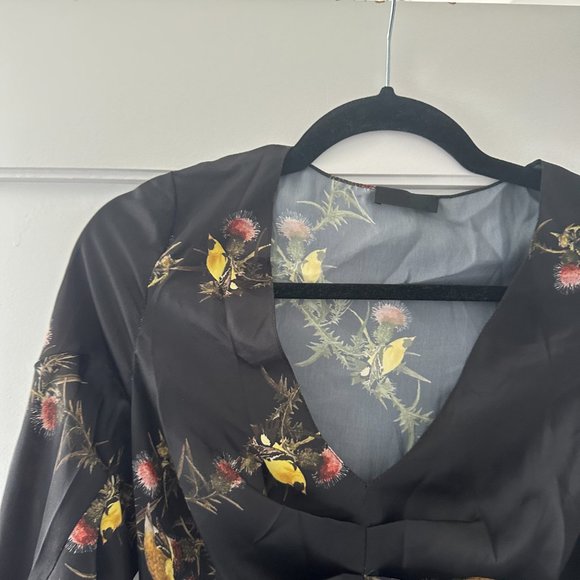 Lake Studio Satin Maxi Dress Sz 38 Black Floral Print V-neck Long Sleeves - Picture 4 of 10